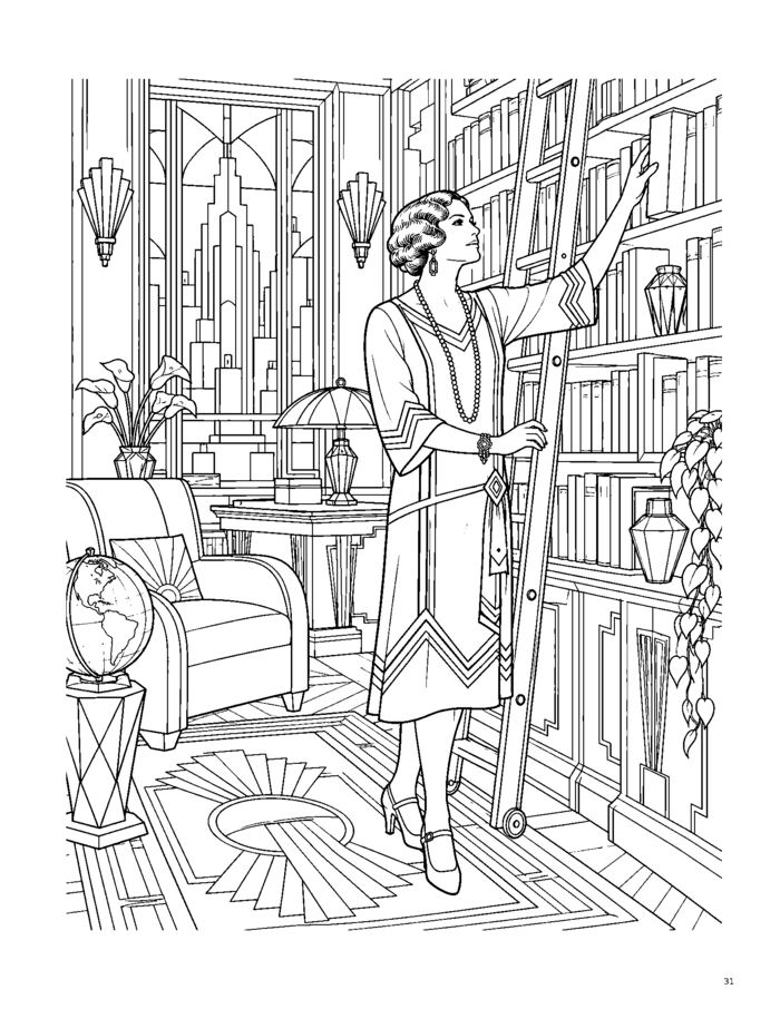 Gilded Calm sample page, a woman speaking at a period-inspired microphone